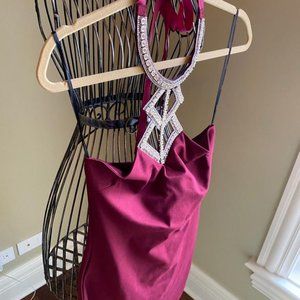 Red Agaci Dress with attached jeweled neck tie